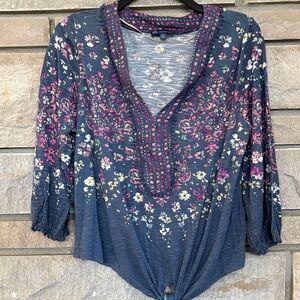 Democracy Navy and Pink Floral Blouse